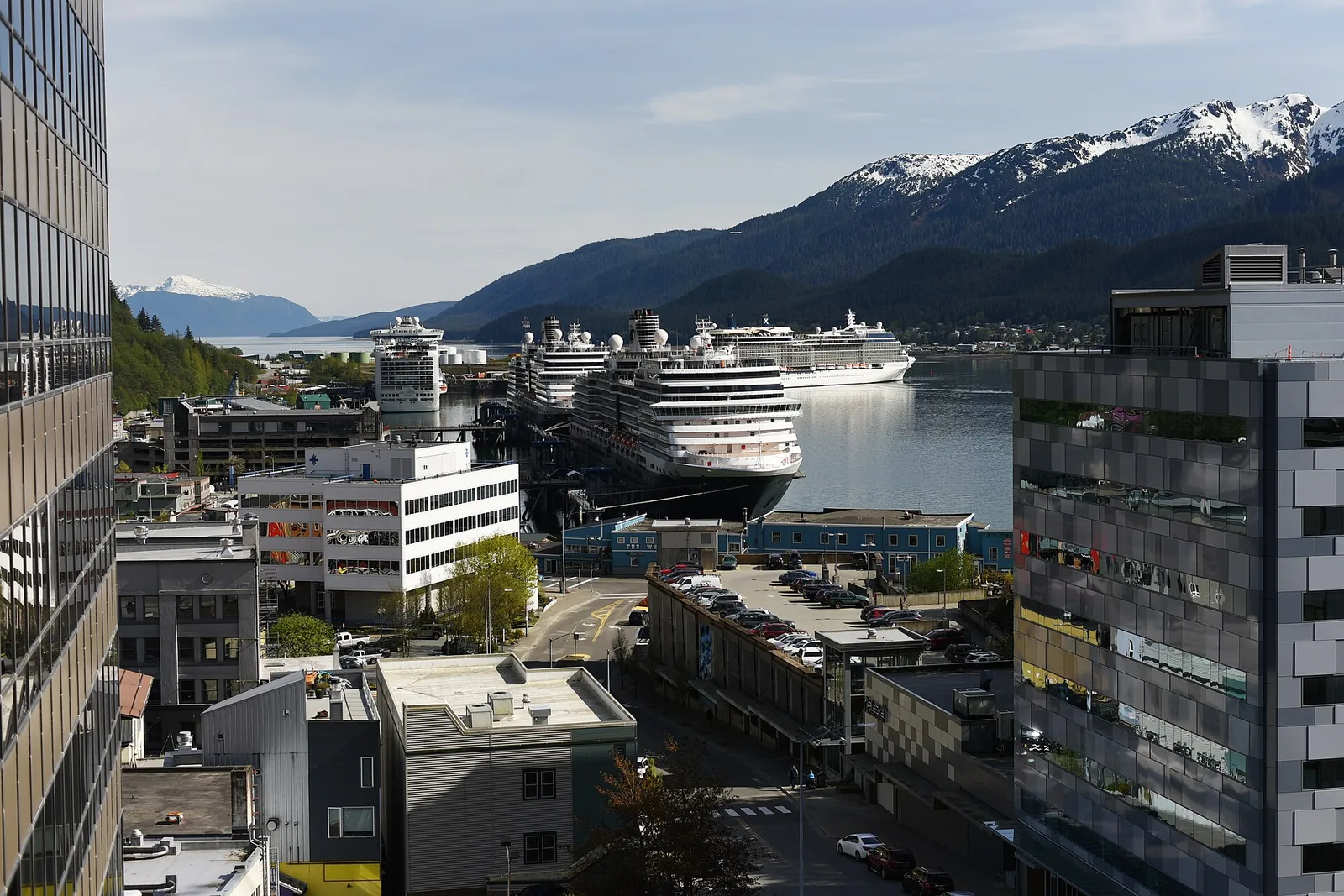 Street-level view of the Alaska State Capitol building in downtown Juneau