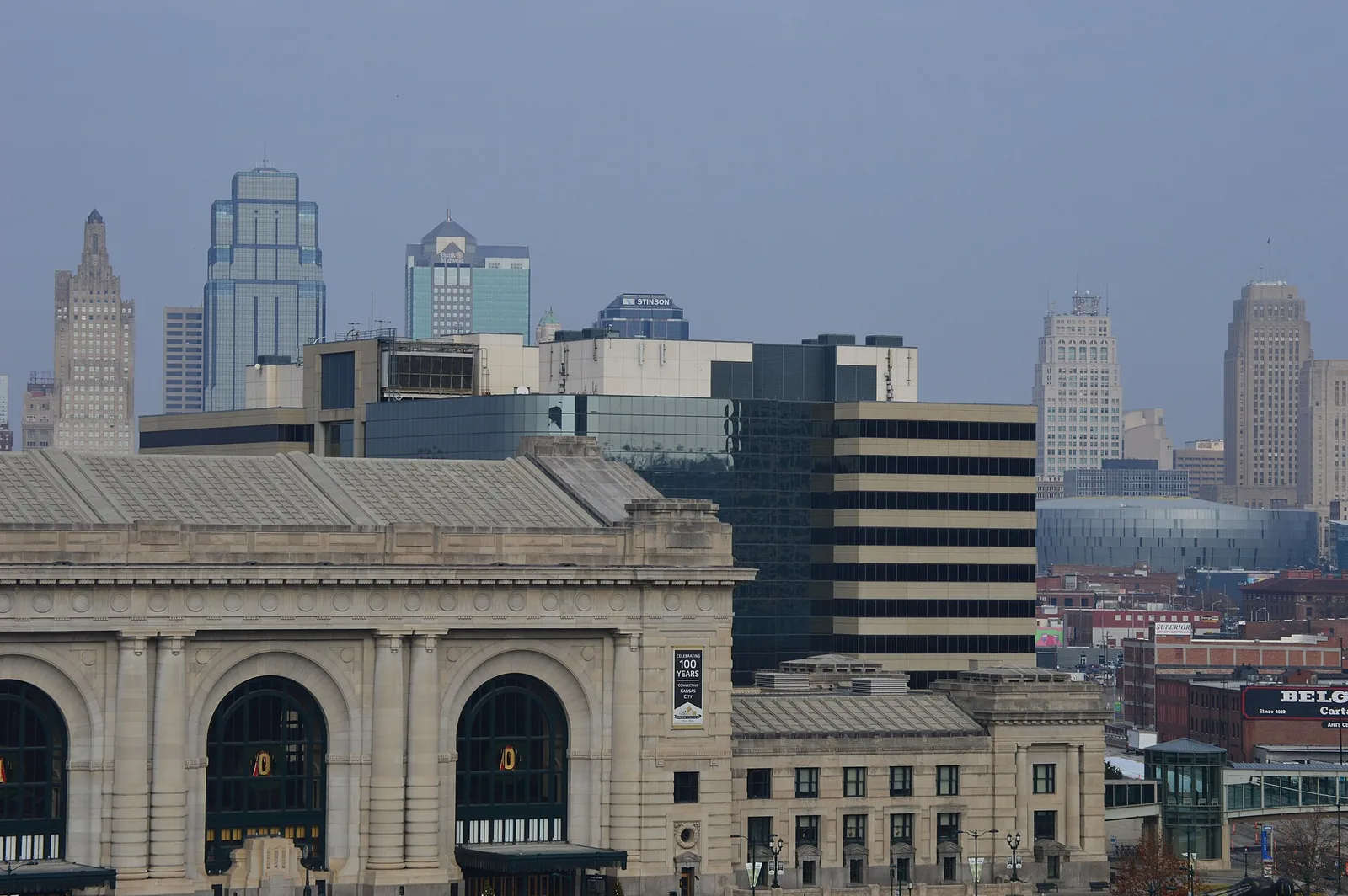 High-rise towers of downtown Kansas City, Missouri, rising above the surrounding city blocks under an open sky