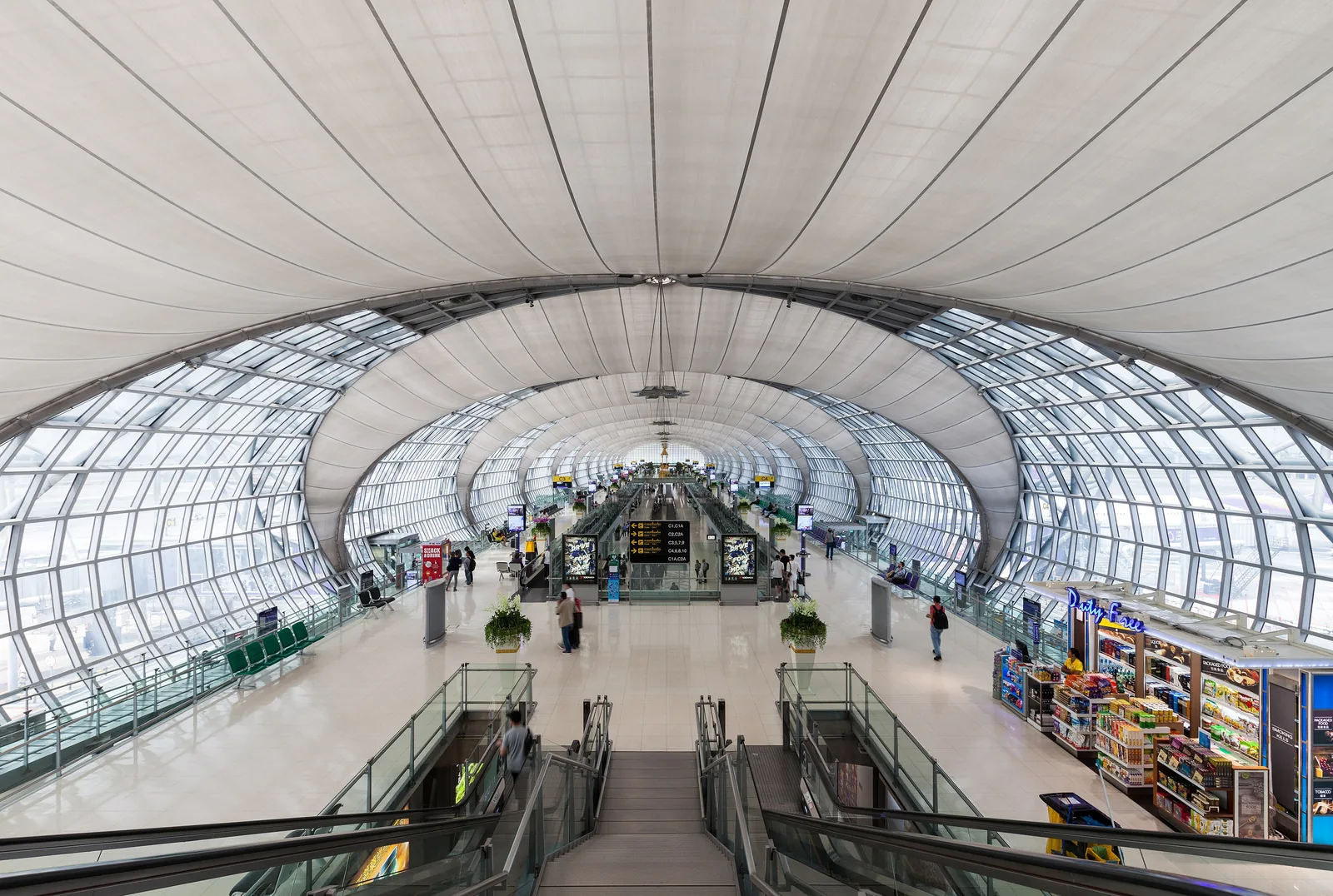Departures concourse at Suvarnabhumi Airport in Bangkok, where visa-exempt travelers to Thailand are admitted for 30 days from 15 September 2026